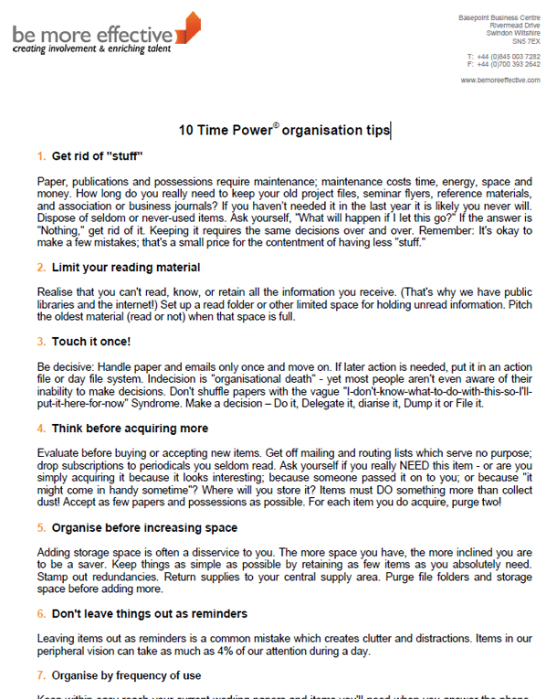 10 Time Power© organisation tips