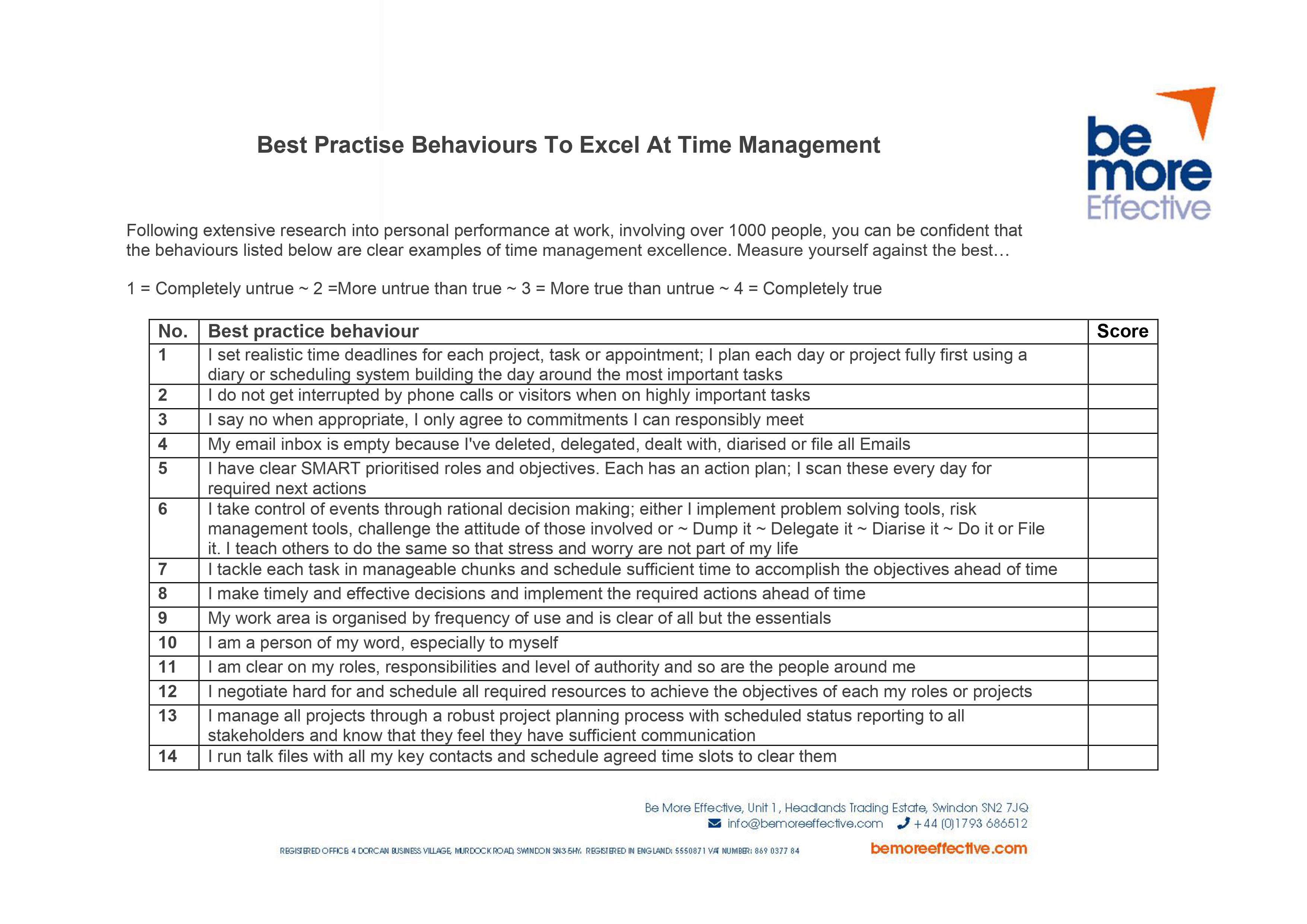 Best practise behaviours to excel at time management