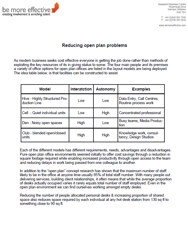 Reducing open plan problems